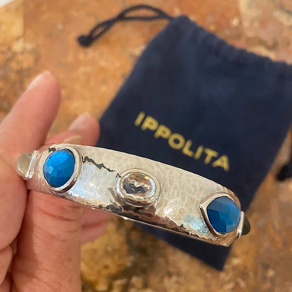 Ippolita Authentic Bangle Sterling Silver Topaz Iolite Quartz size small 🩵💙🩶